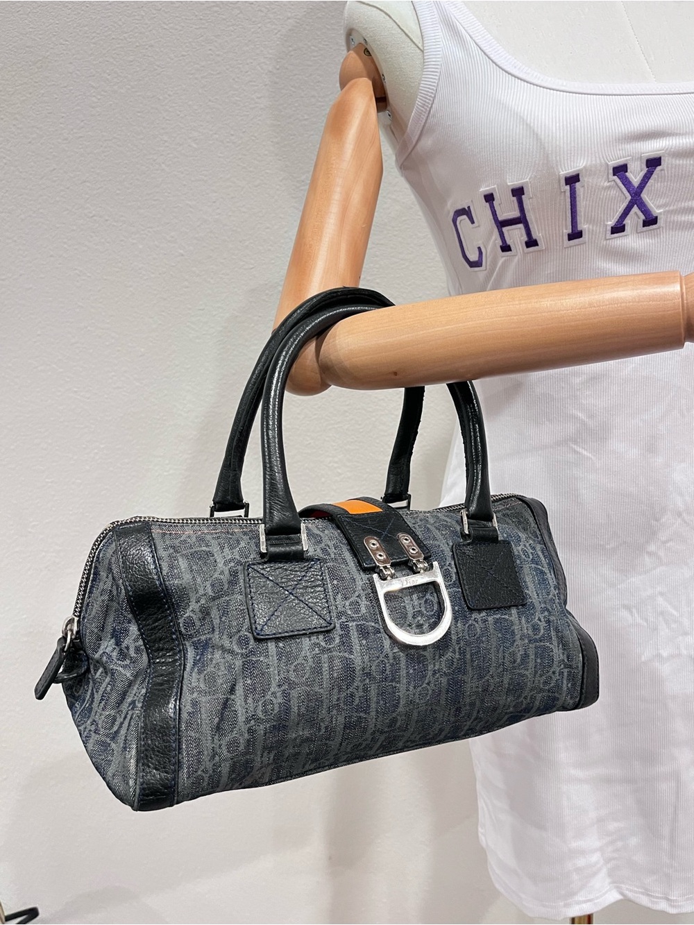 CHRISTIAN DIOR FLIGHT LINE TROTTER DENIM BOSTON BAG.